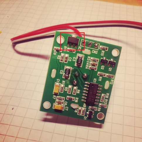 Voltage regulator on SEN-08630 PIR motion sensor board.